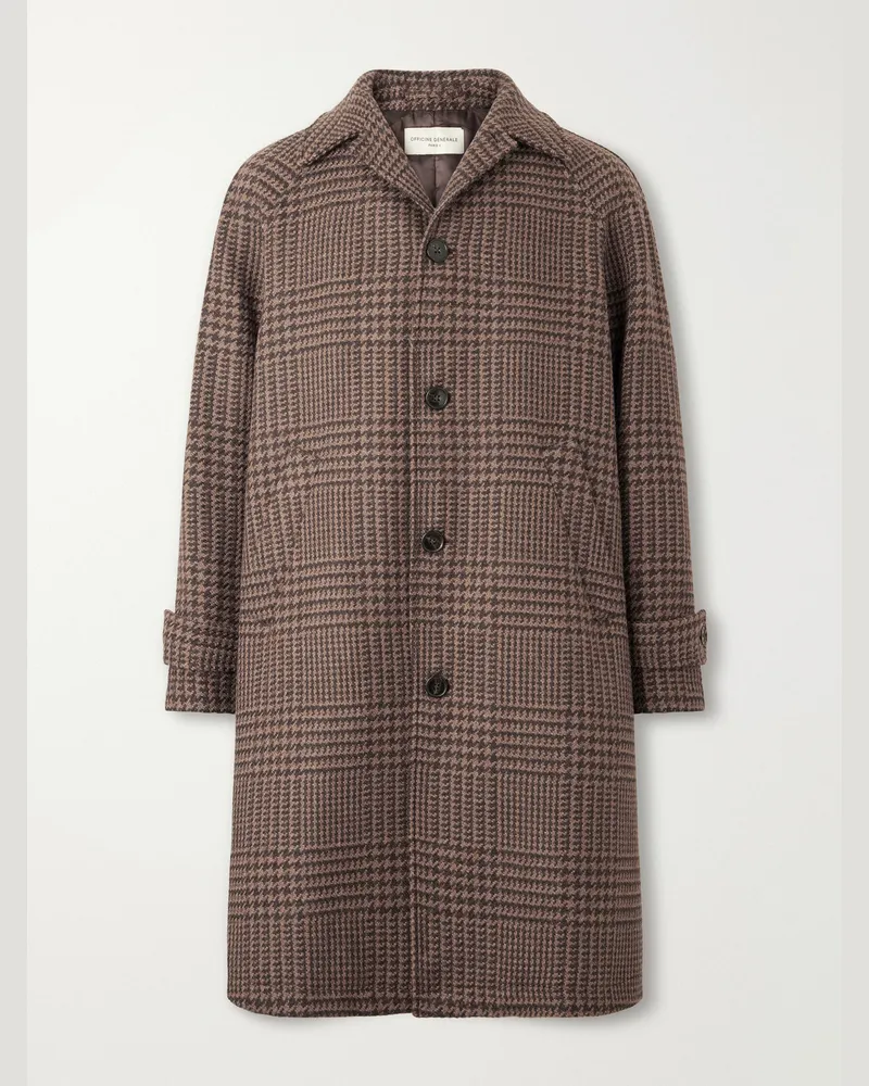 Officine Generale Hudson Prince of Wales Virgin Wool Coat Brown