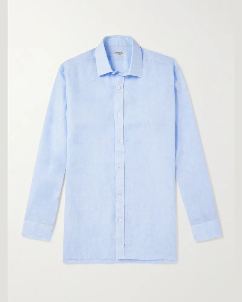 Charvet Hemd aus Leinen Blau
