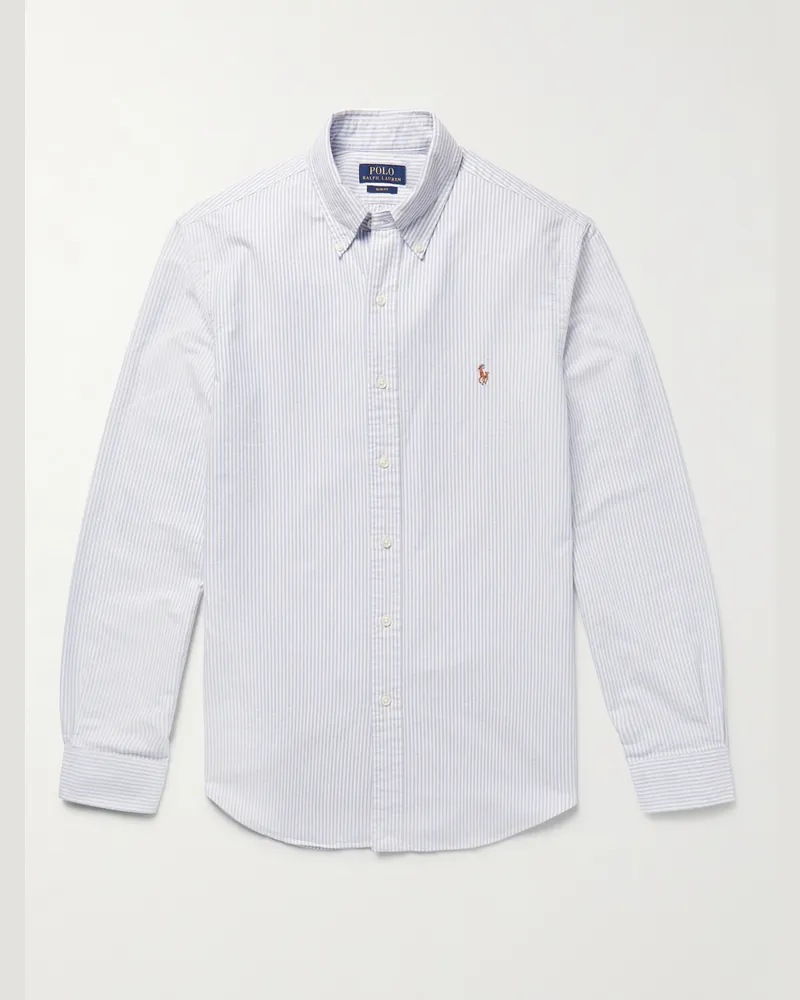 Ralph Lauren Schmal geschnittenes Hemd aus Baumwoll-Oxford mit Streifen Blau