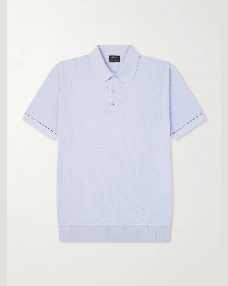 Brioni Sea Island Cotton Polo Shirt Blue