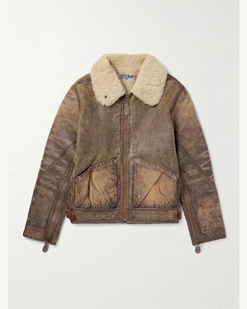 Ralph Lauren Bomberjacke aus Shearling in Distressed-Optik Braun