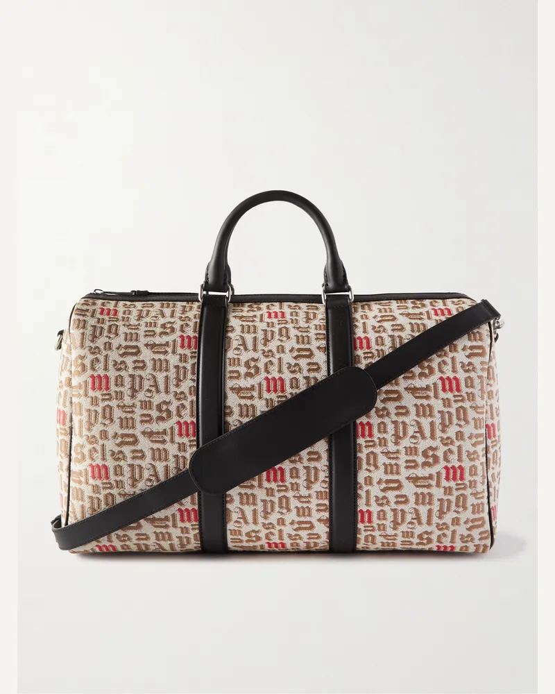 Moncler 8 Moncler Palm Angels Leather-Trimmed Logo-Jacquard Weekend Bag Neutrals