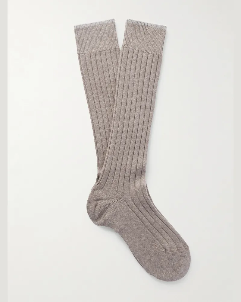 Brunello Cucinelli Socken aus einer Schurwollmischung in Rippstrick Braun