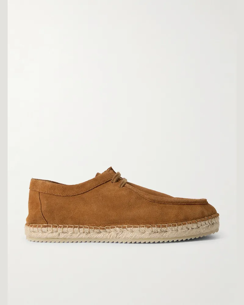 Frescobol Carioca Rodolfo Jute-Trimmed Suede Derby Shoes Brown