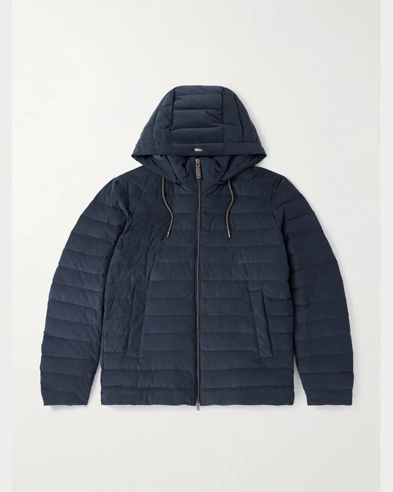 Herno Daunenjacke aus gestepptem Baumwollcord mit Kapuze Blau
