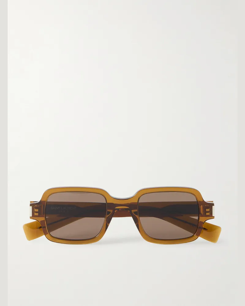 Saint Laurent Rectangular-Frame Acetate Sunglasses Brown