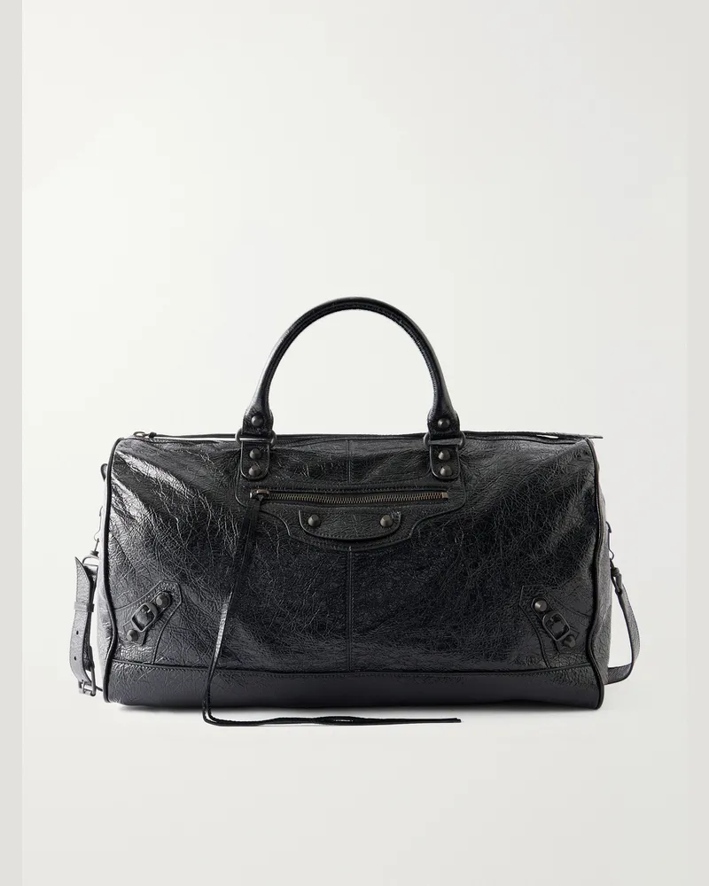 Balenciaga Le City Boston Textured-Leather Messenger Bag Black