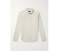 Schmal geschnittenes Hemd aus gestreiftem Baumwollflanell mit Button-Down-Kragen