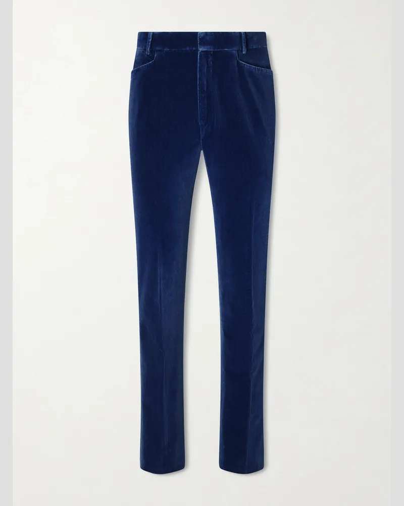 Tom Ford Tapered Cotton-Velvet Tuxedo Trousers Blue