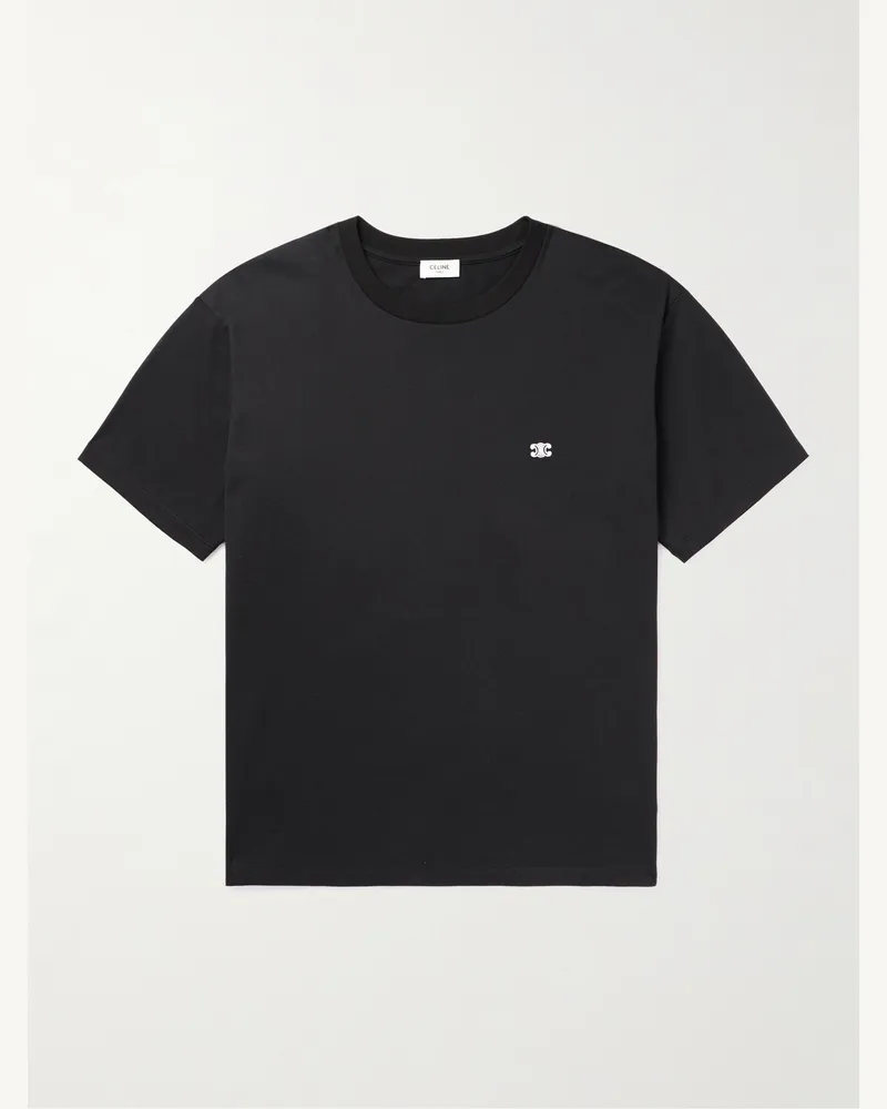 Celine T-Shirt aus Baumwoll-Jersey mit Logostickerei Schwarz