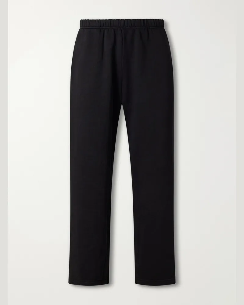 LES TIEN Party Wide-Leg Garment-Dyed Cotton-Fleece Sweatpants Black