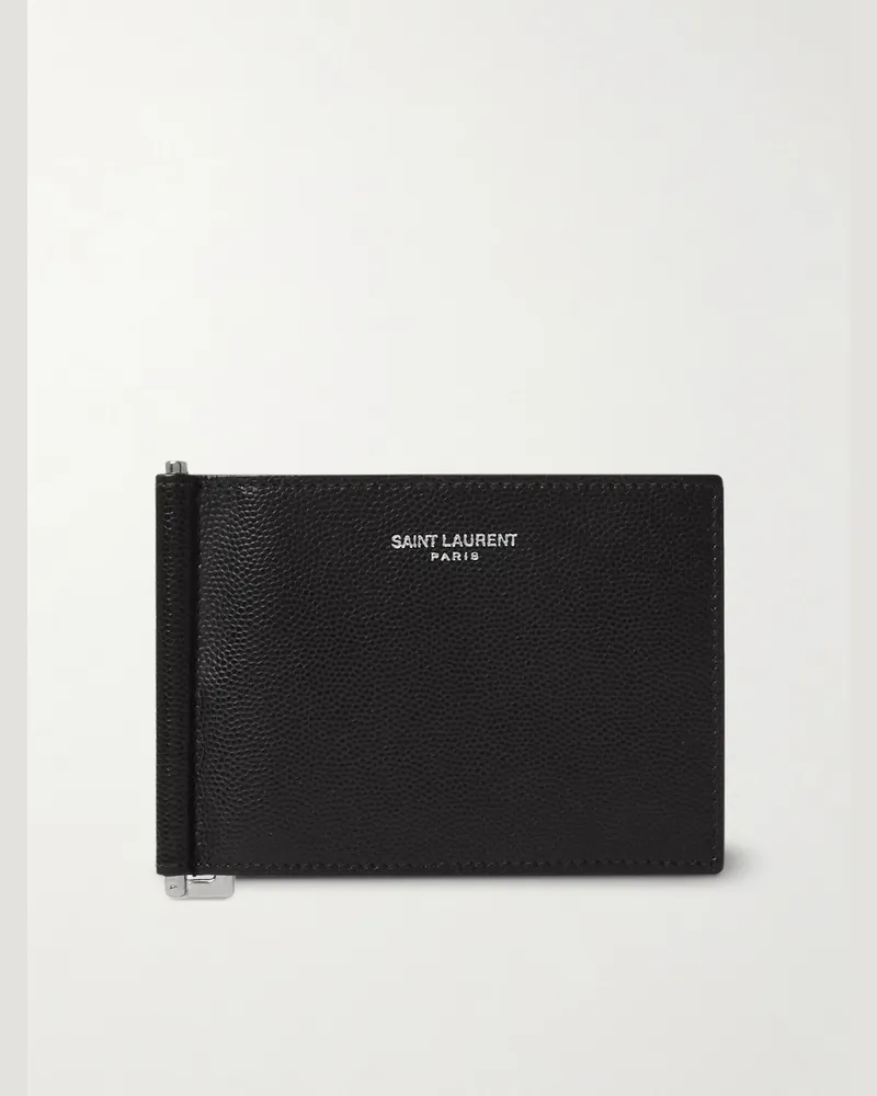 Saint Laurent Aufklappbares Portemonnaie aus genarbtem Leder mit Geldklammer Schwarz