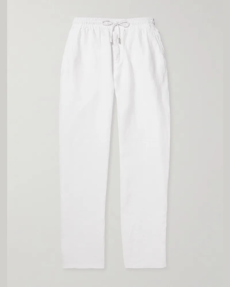 Vilebrequin Pacha Straight-Leg Linen Drawstring Trousers White