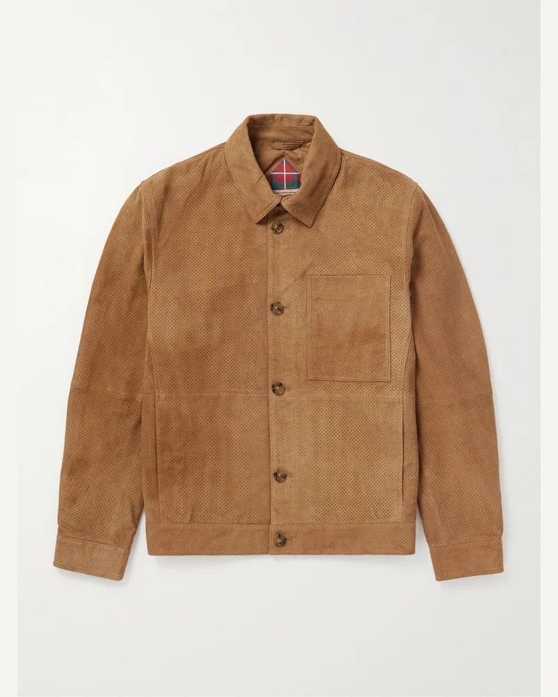 Baracuta Perforated Suede Blouson Jacket Brown