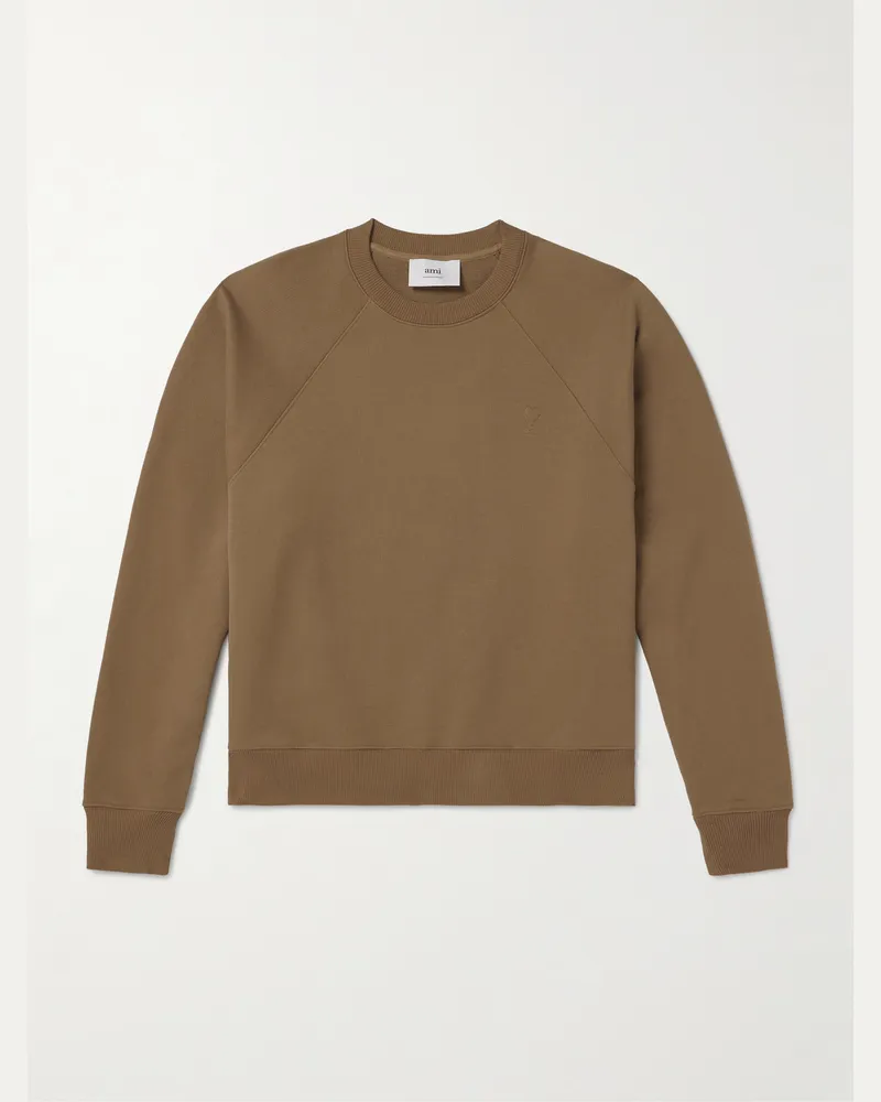 AMI Paris Sweatshirt aus Baumwoll-Jersey mit Logostickerei Braun