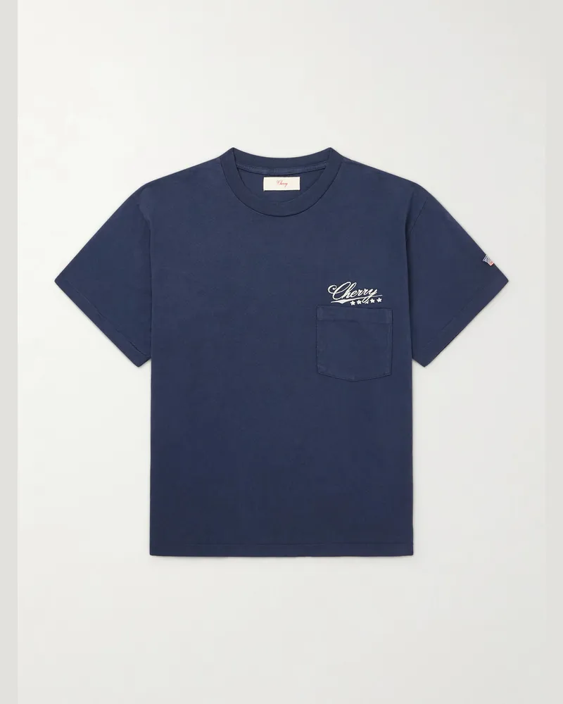 Cherry Los Angeles Five Star T-Shirt aus Baumwoll-Jersey mit Logostickerei Blau