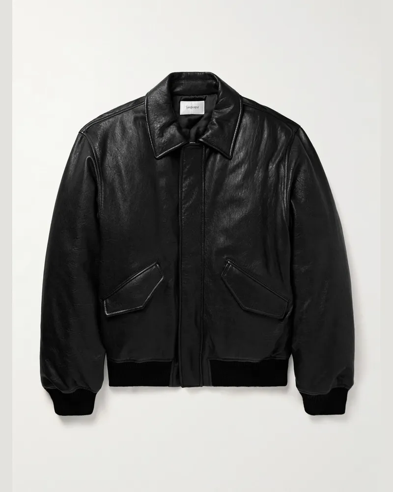 Saint Laurent Blouson aus Leder Schwarz