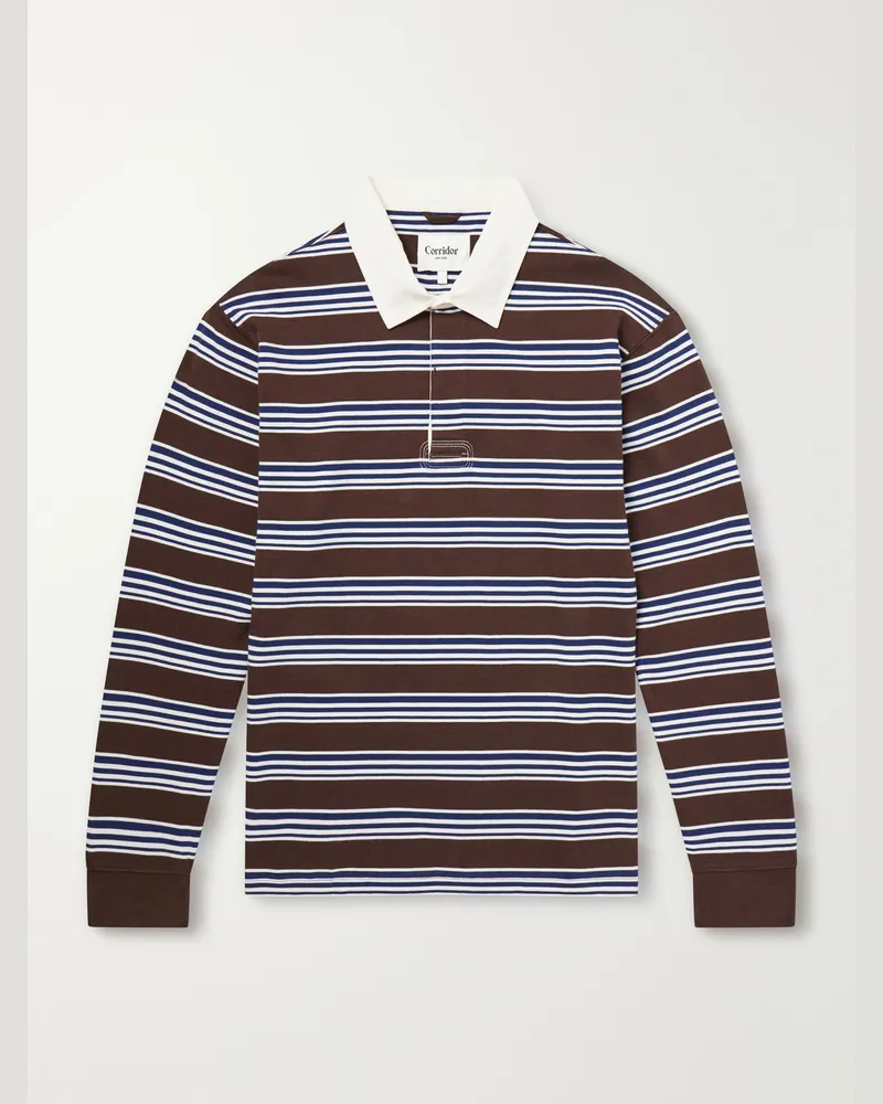 Corridor Striped Cotton-Jersey Polo Shirt Brown