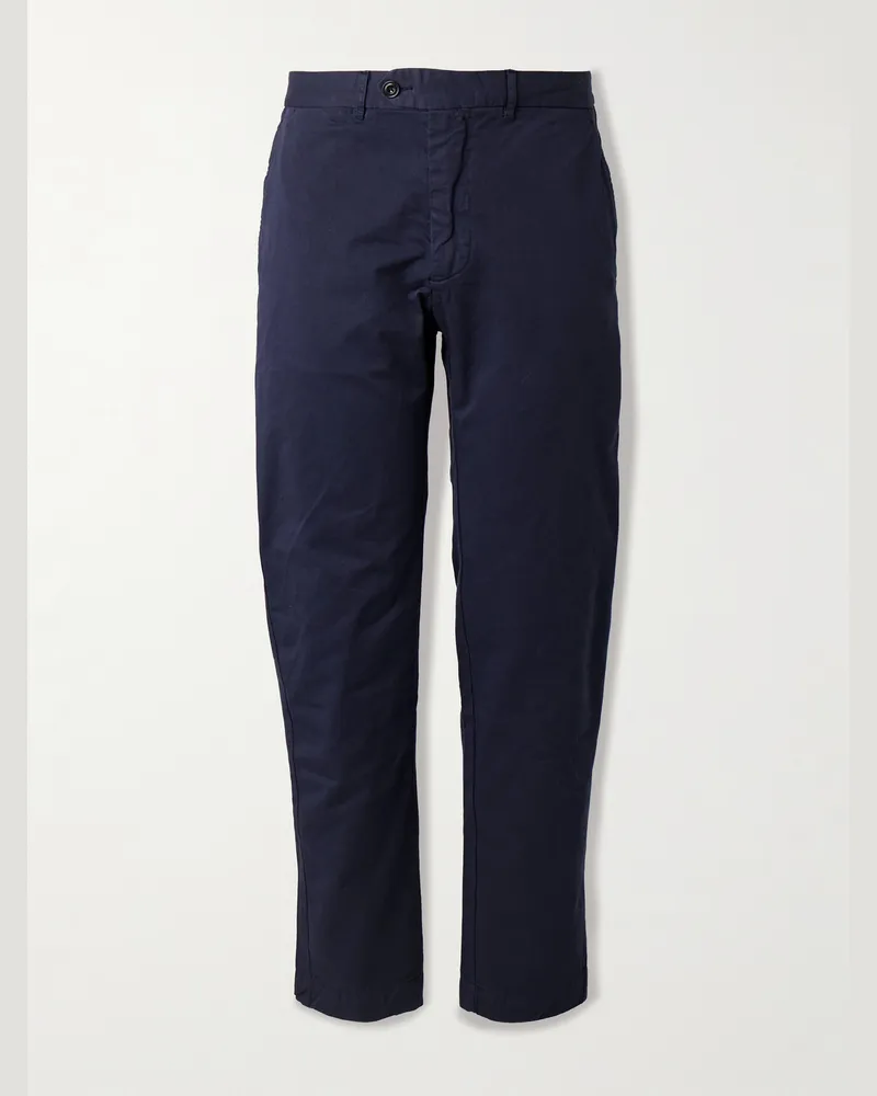 Hartford Taylor Straight-Leg Cotton-Gabardine Trousers Blue