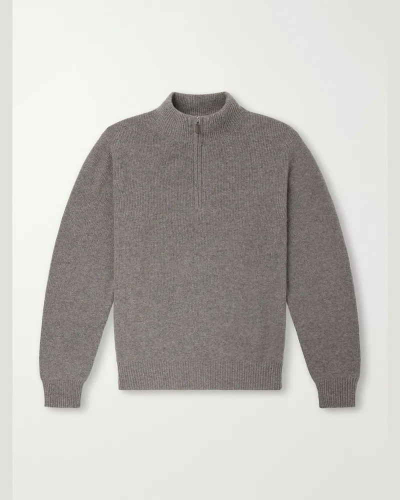 N.Peal Ribbed Cashmere Zip-Up Sweater Gray