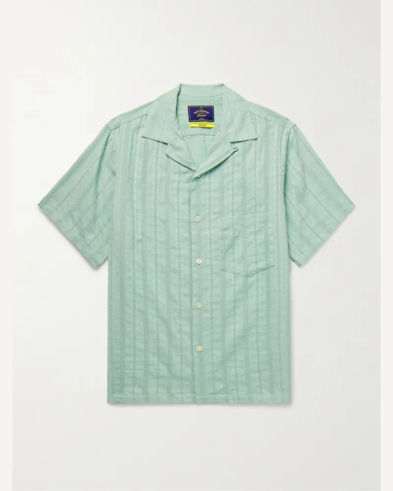 Portuguese Flannel Almada Convertible-Collar Embroidered Cotton-Gauze Shirt Green