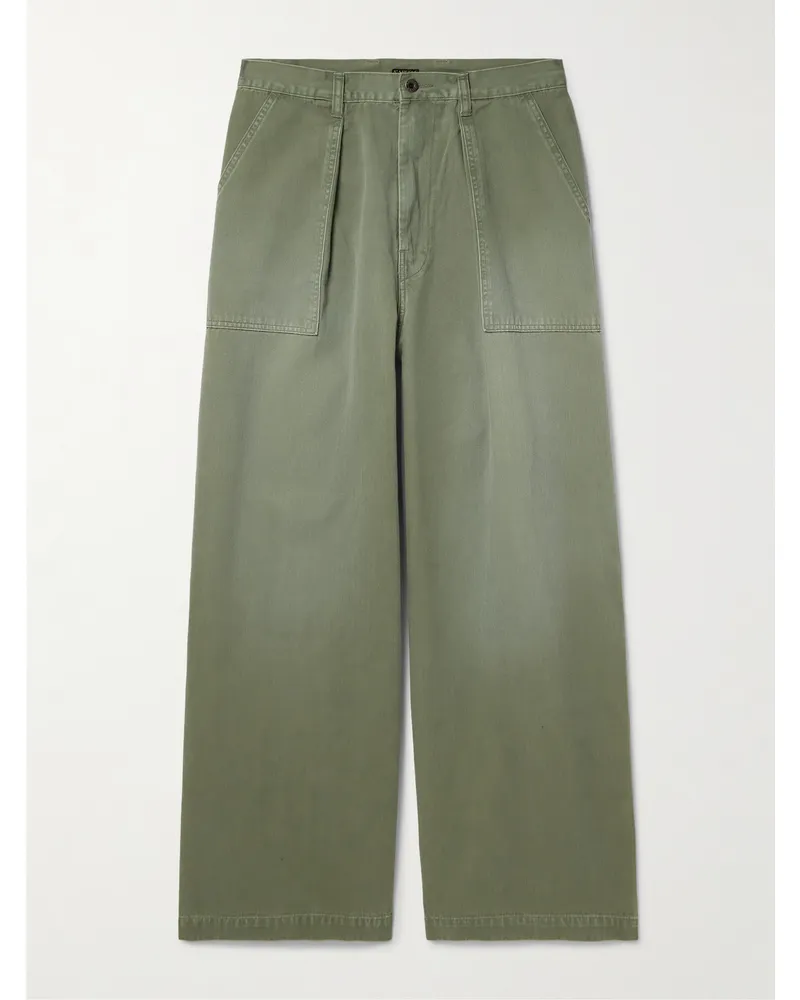 KAPITAL Fatigue weit geschnittene Hose aus Baumwolle mit Fischgratmuster und Falten Grün