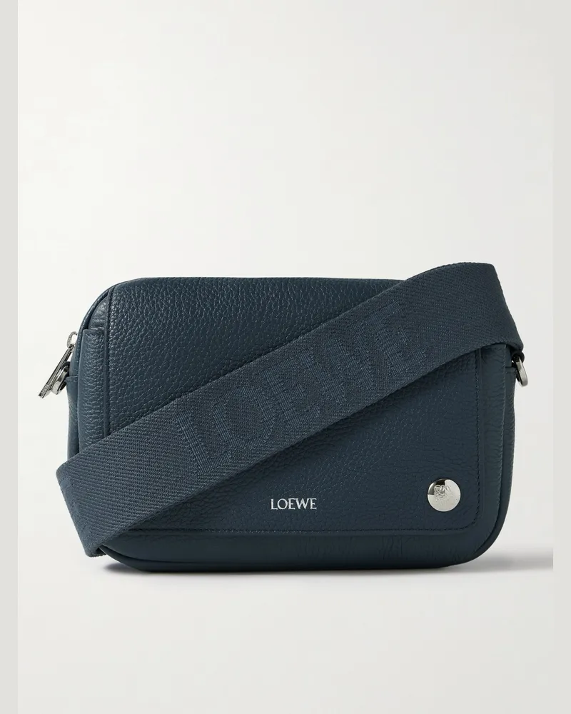Loewe Pebble Full-Grain Leather Messenger Bag Blue