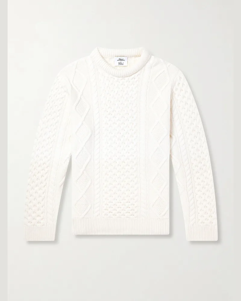 N.Peal Hollywood Authentic The Kid Cable-Knit Organic Cashmere Sweater Neutrals