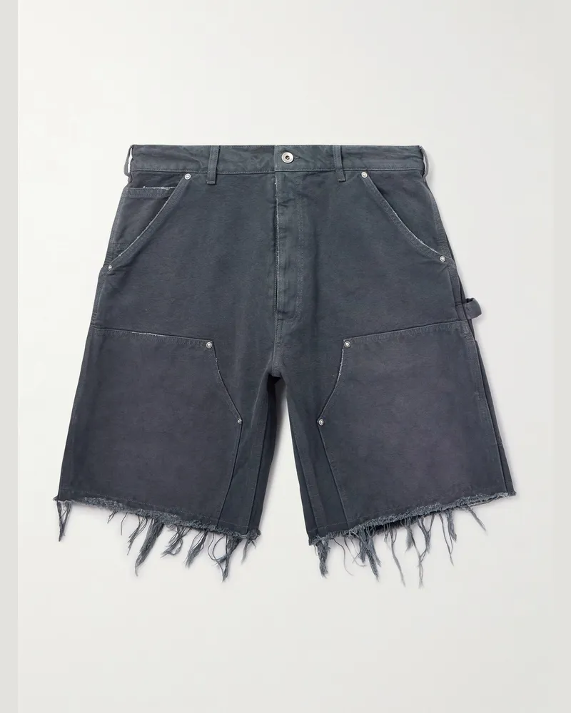 Maison Margiela Gerade geschnittene Shorts aus Baumwoll-Canvas mit Fransen Grau