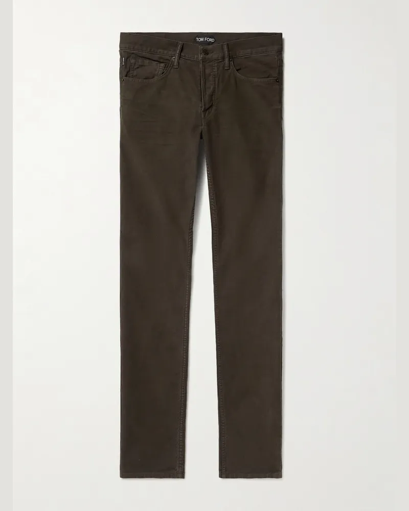 Tom Ford Schmal geschnittene Hose aus Moleskin aus einer Baumwollmischung Braun