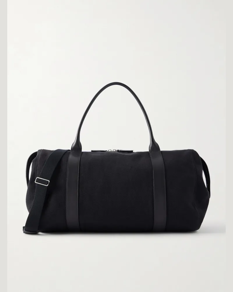 The Row Thomas Leather-Trimmed Cotton-Canvas Duffle Bag Black