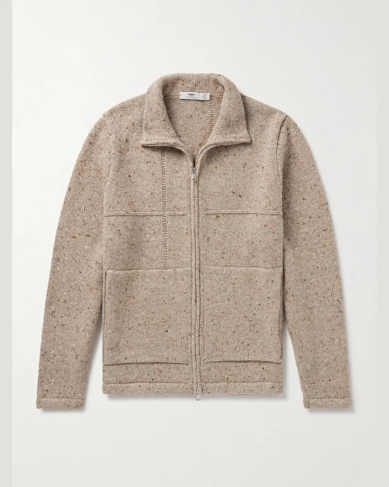 Inis Meáin Lifeline Merino Wool and Cashmere-Blend Zip-Up Cardigan Neutrals