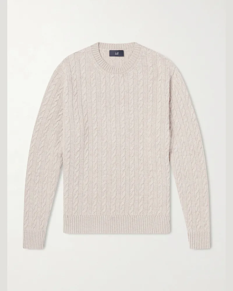 Dunhill Cable-Knit Cashmere and Linen-Blend Sweater Neutrals