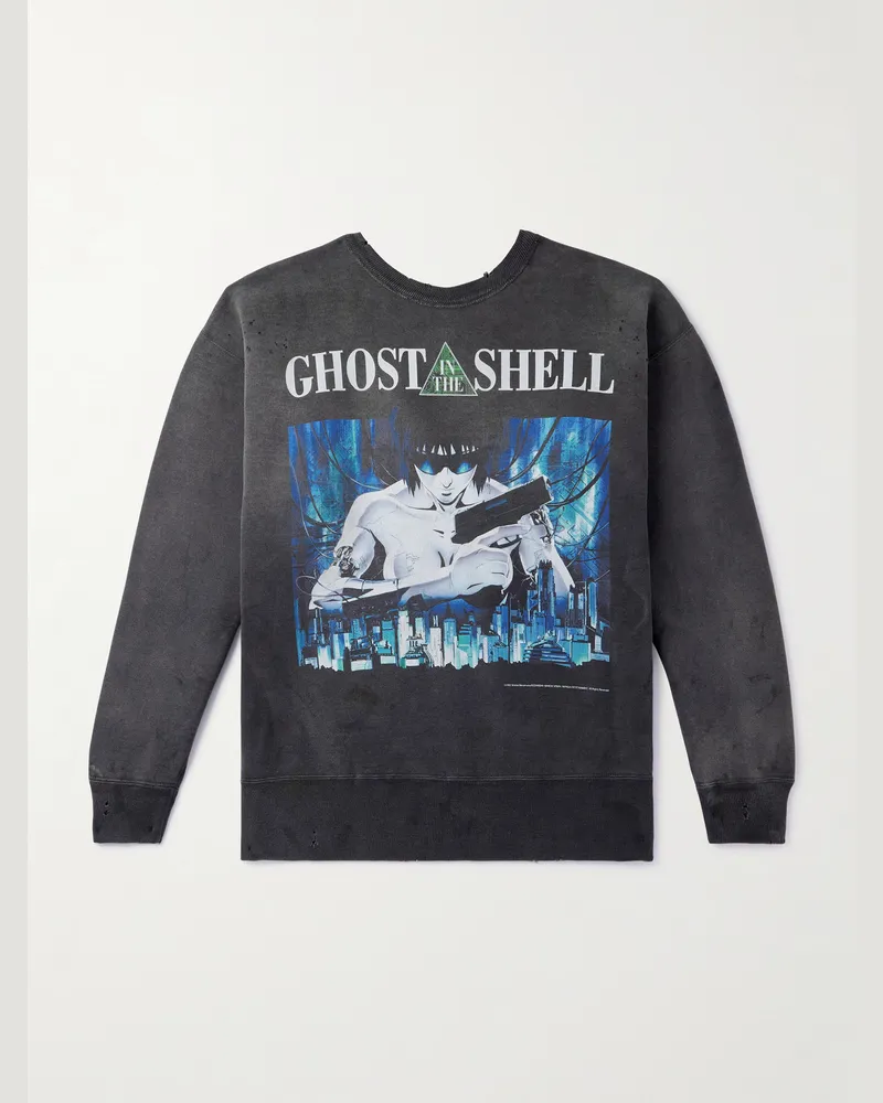 SAINT MXXXXXX Ghost in the Shell Printed Cotton-Jersey Sweatshirt Black