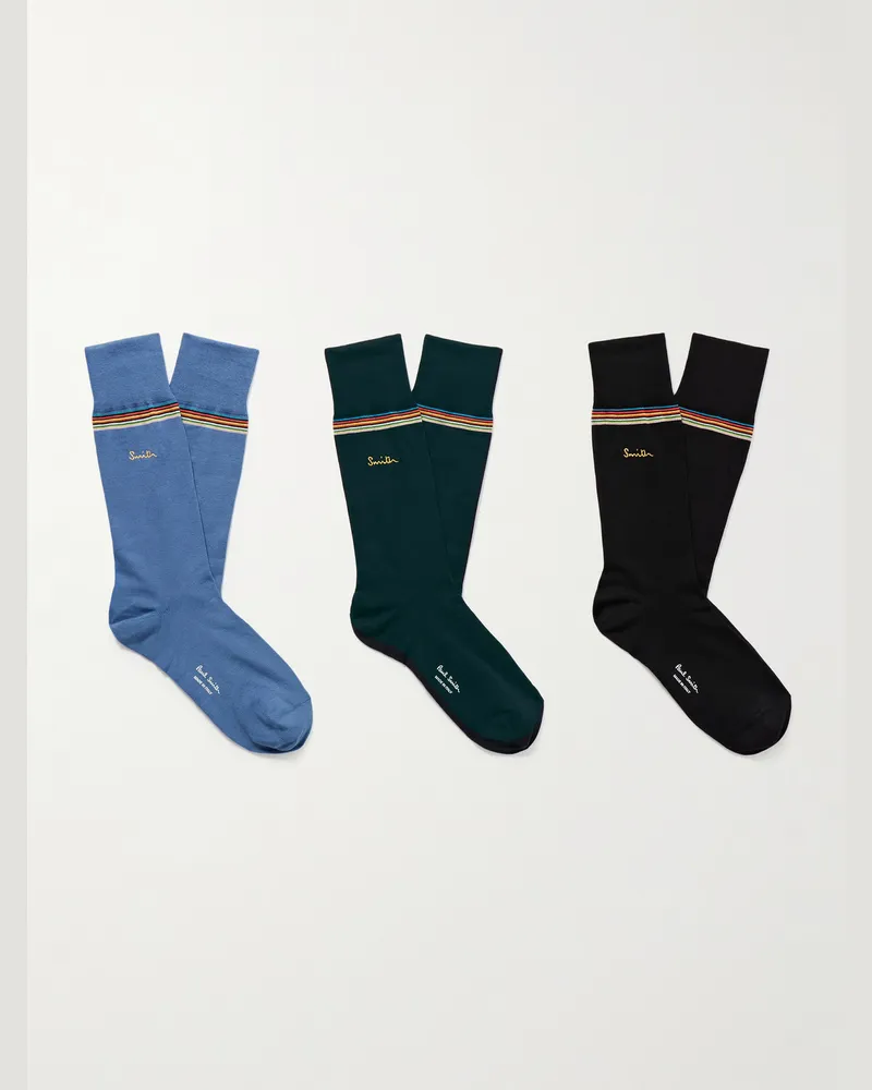 Paul Smith Three-Pack Striped Cotton-Blend Socks Multi