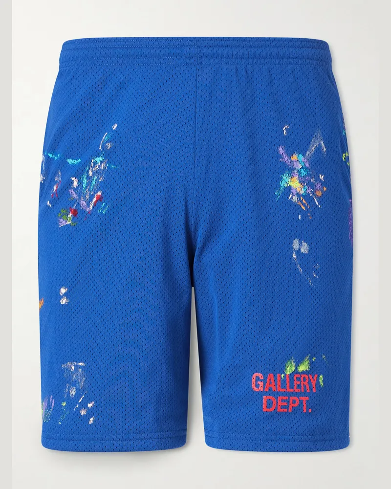 GALLERY DEPT. Studio Gym Straight-Leg Paint-Splattered Mesh Shorts Blue