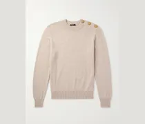 Button-Embellished Recycled Cashmere and Wool-Blend Sweater
