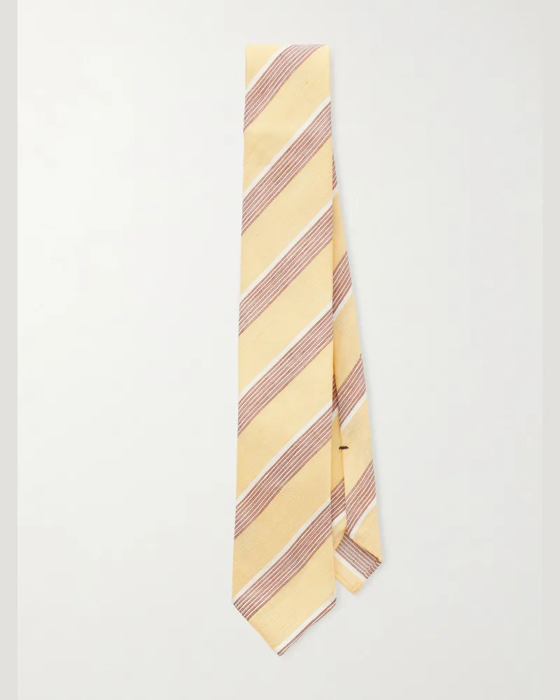 De Petrillo 7cm Striped Linen and Silk-Blend Tie Yellow