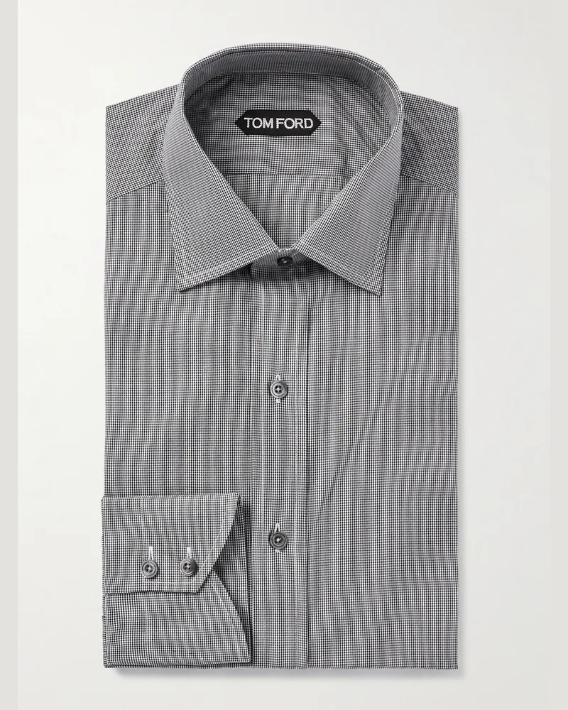 Tom Ford Schmal geschnittenes Hemd aus karierter Baumwollpopeline mit Cutaway-Kragen Grau
