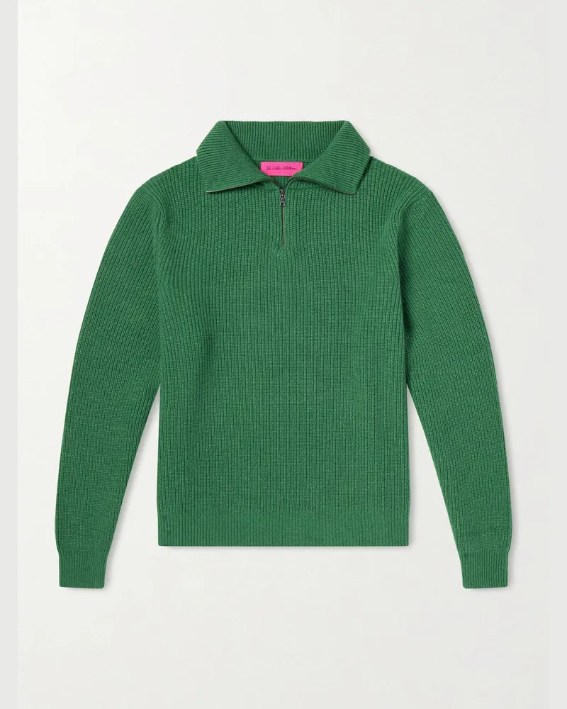The Elder Statesman Clemente Ribbed Cashmere Half-Zip Sweater Green