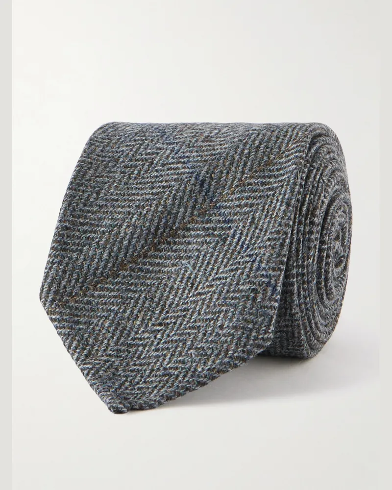 Brioni Krawatte aus einer Woll-Seidenmischung mit Fischgratmuster, 8 cm Grau