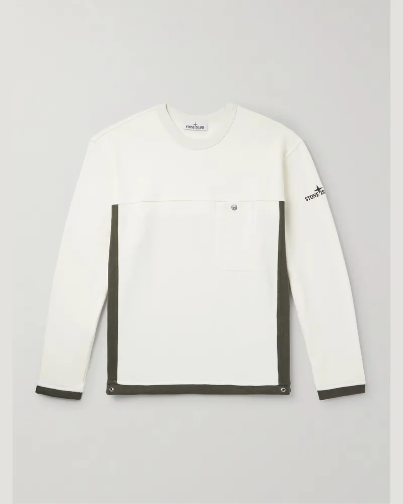Stone Island Sweatshirt aus Baumwoll-Jersey mit Logostickerei in Colour-Block-Optik Weiß
