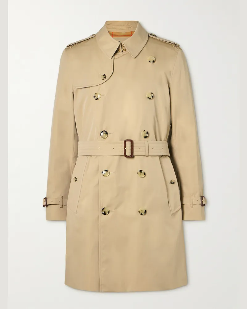 Burberry Kensington Belted Double-Breasted Cotton-Gabardine Trench Coat Neutrals
