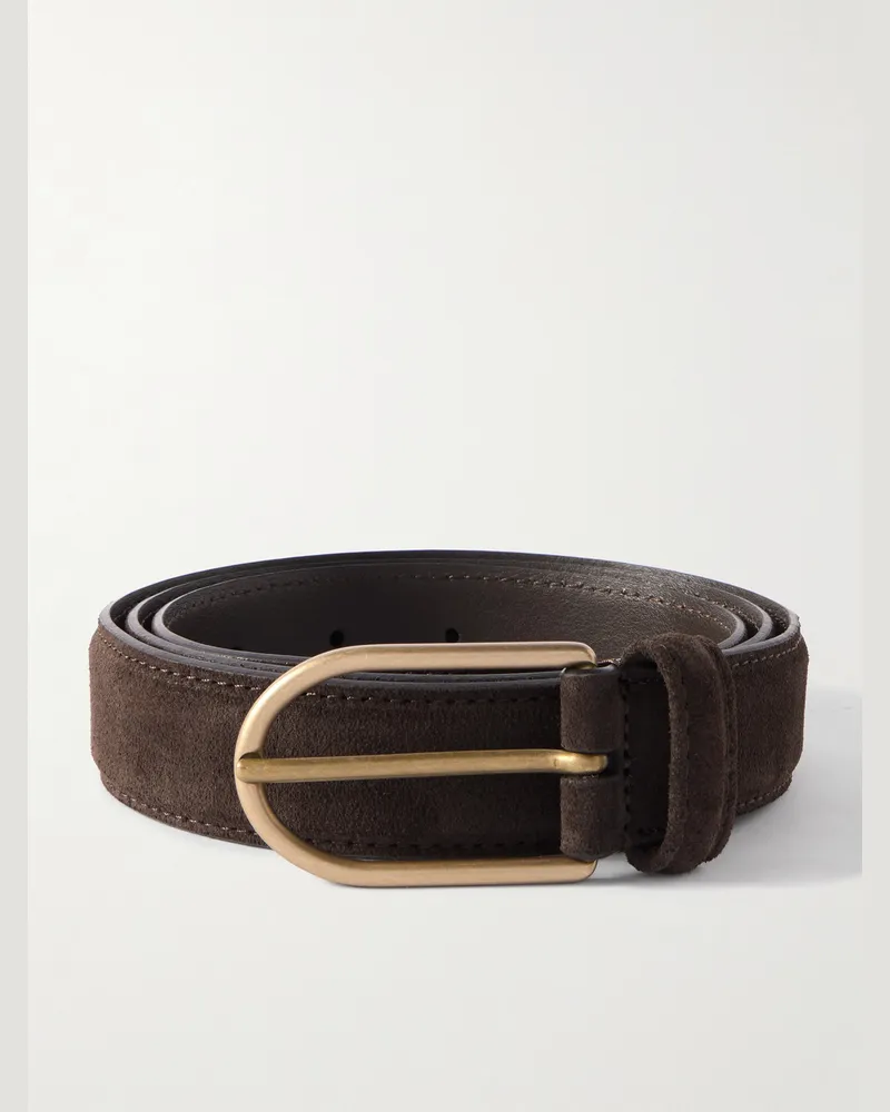 Thom Sweeney 3.5cm Suede Belt Brown