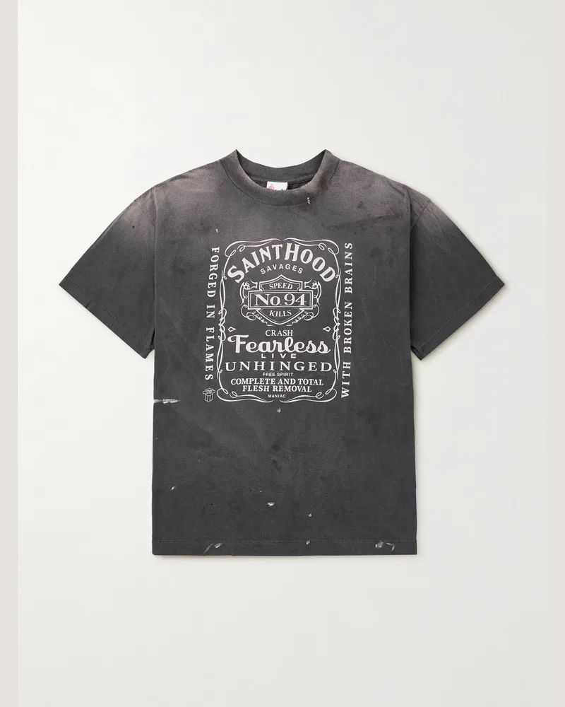 SAINT MXXXXXX Neighborhood T-Shirt aus Baumwoll-Jersey mit Print in Distressed-Optik Grau