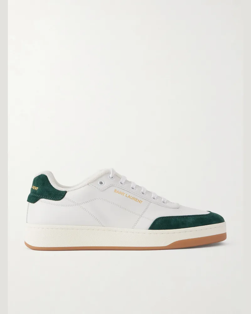 Saint Laurent SL/61 Suede-Trimmed Leather Sneakers White