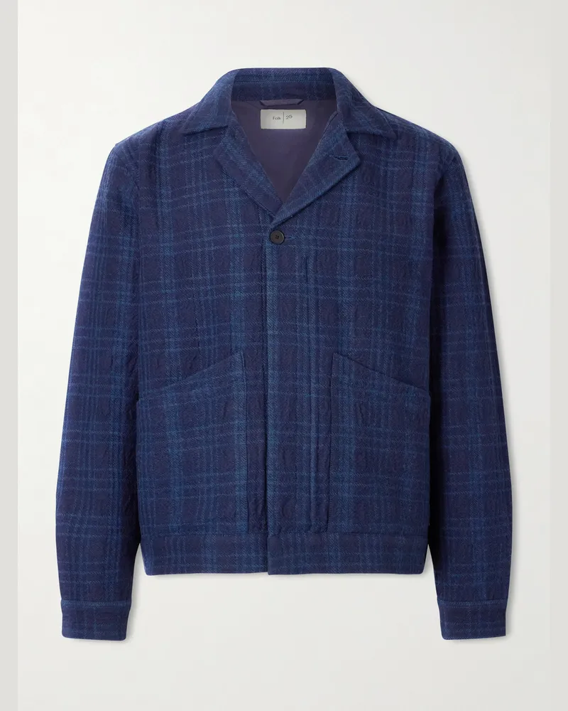 Folk Chain karierte Jacke aus einer Baumwoll-Wollmischung Blau