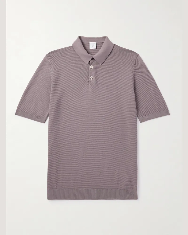 Eleventy Slim-Fit Ribbed Cotton Polo Shirt Brown