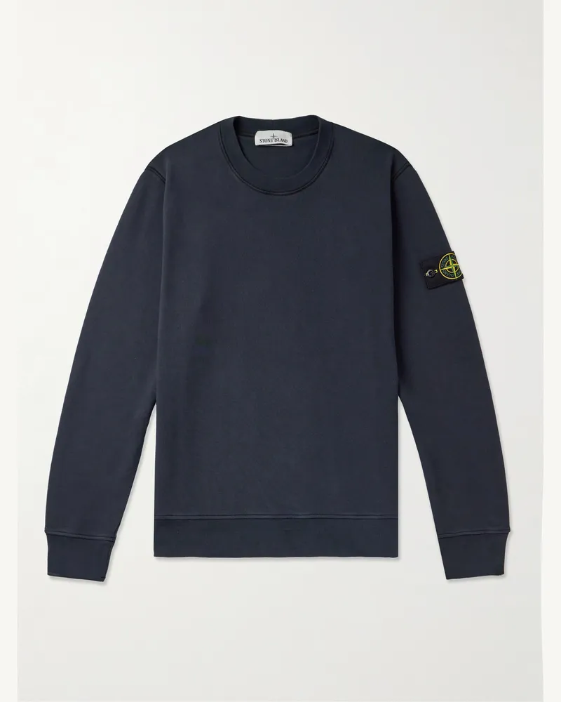 Stone Island Logo-Appliquéd Garment-Dyed Cotton-Jersey Sweatshirt Blue