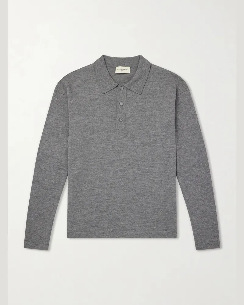 Officine Generale Bay Merino Wool Polo Shirt Gray